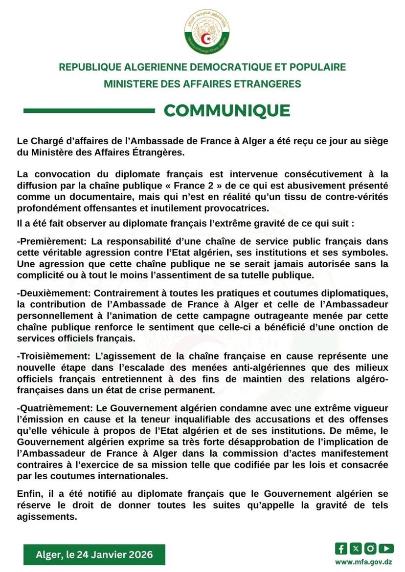Communiqué du Ministère des Affaires étrangères et de la Communauté nationale à l’étranger et des Affaires africaines